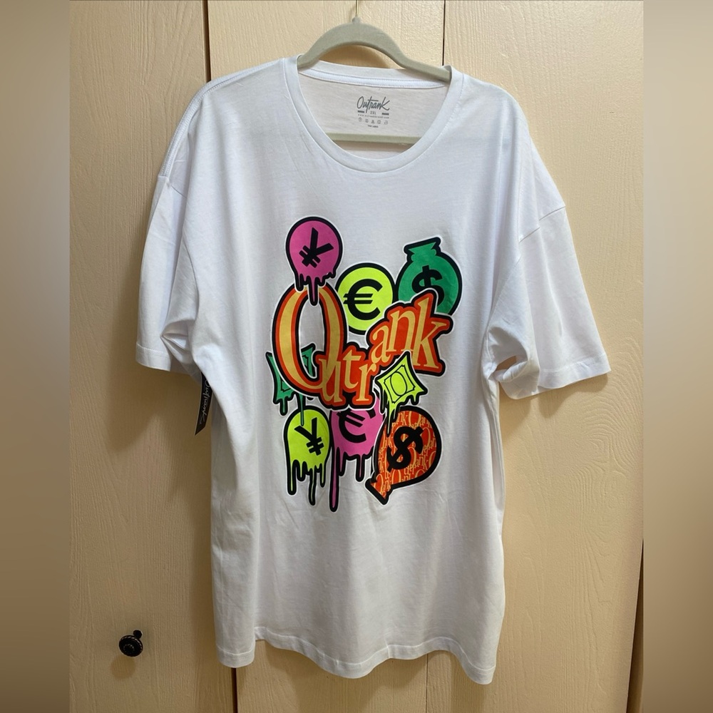 Outrank T-Shirt Men's 2XL White Graphic Print Money Bags NWT